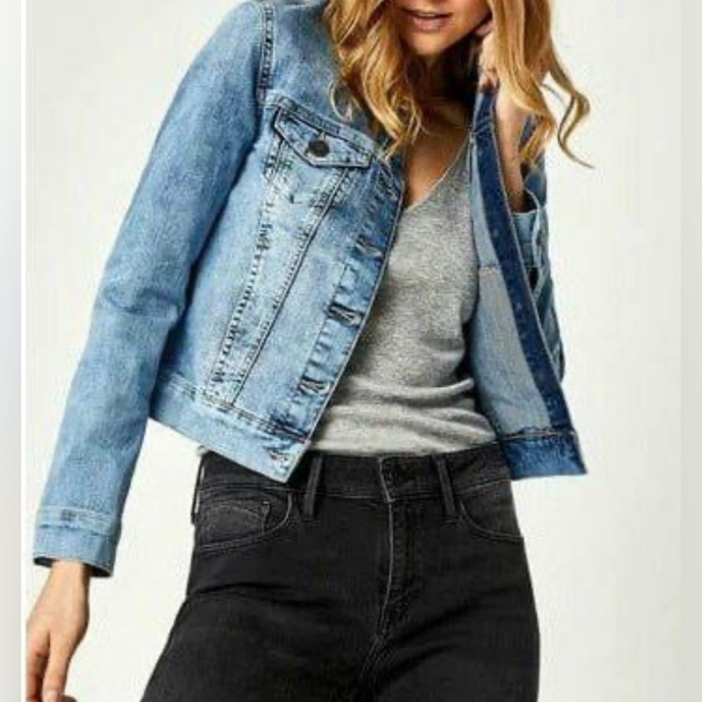 Mavi Samantha Stretch Denim Trucker Jacket Medium Sandblasted Wash Size Large